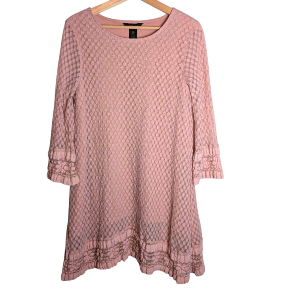 Ali Miles Blush Pink Tunic Top Crochet Lace Overlay Blouse Medium Coquette Artsy